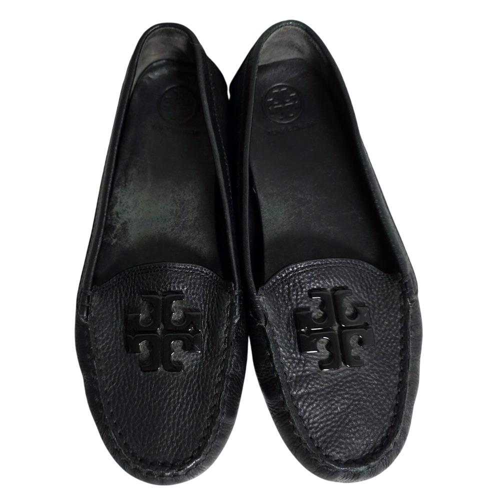 Tory Burch Lowell 2 Driver Loafers Women’s 7M Black Pebbled Leather Tonal Logo